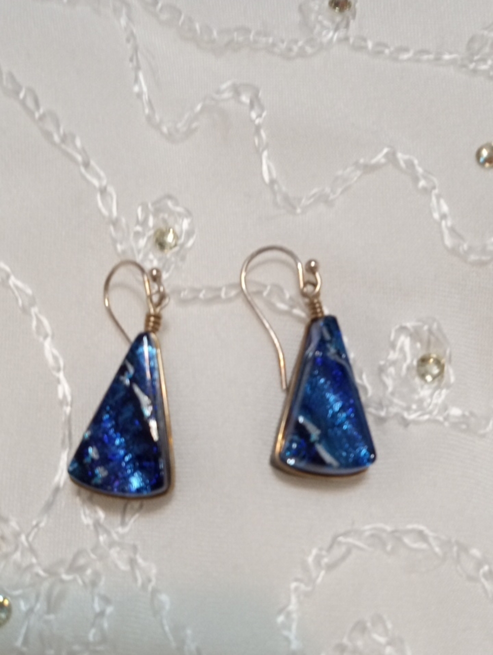 Blue Dichroic Glass Drop Earrings - Women Jewelry